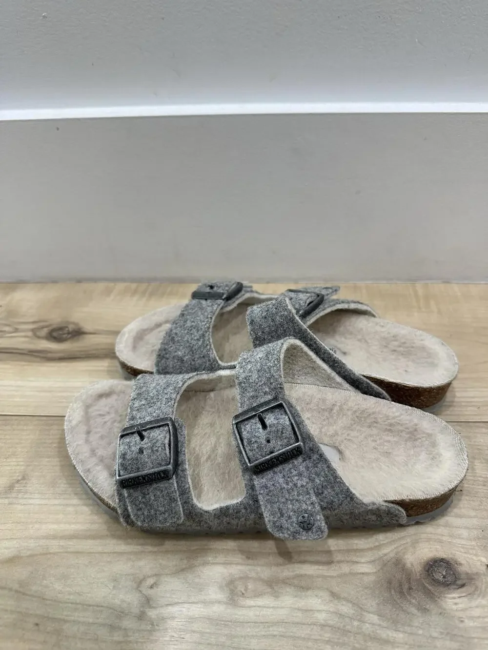 Birkenstock Shoes Kids Size 2.5 Gray Felt Arizona Slide Sandals Fuzzy Germany